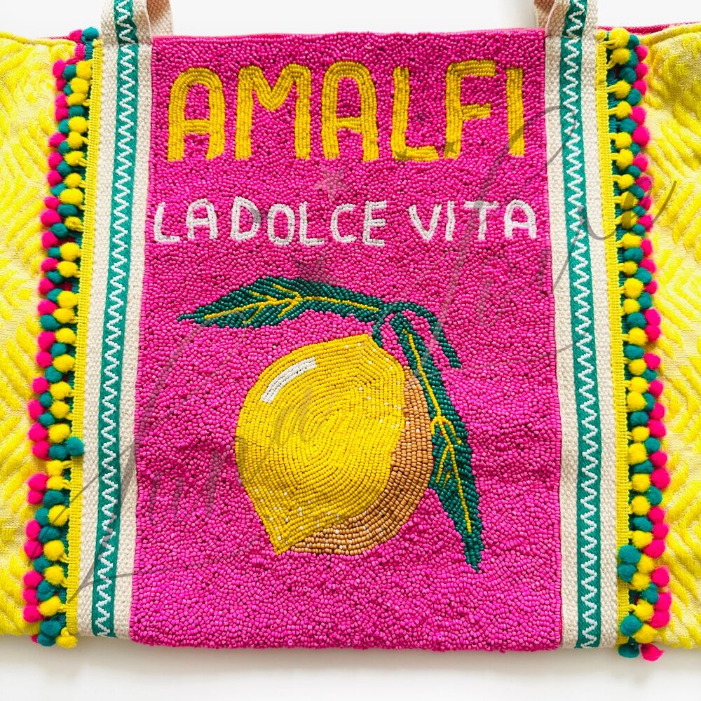 AMERICA & BEYOND Amalfi Beaded Lemon Tote NWT - Picture 3 of 9